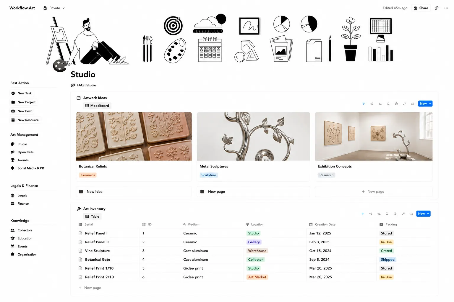 Workflow.art calendar and tasks dashboard